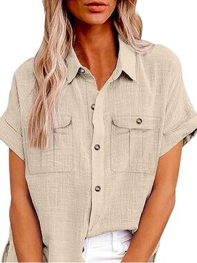 Linen Blend Blouse, Size Medium
